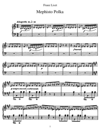 Thumbnail of first page of Mephisto Polka, S.217 piano sheet music PDF by Liszt.