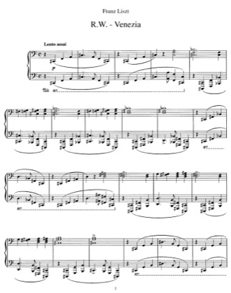 Thumbnail of first page of R.W. - Venezia, S.201 piano sheet music PDF by Liszt.