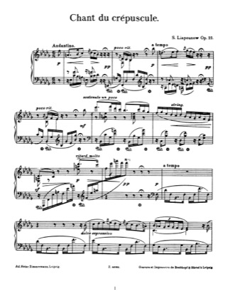 Thumbnail of first page of Chant du crepuscle, Op.22 piano sheet music PDF by Lyapunov.