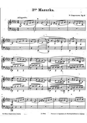 Thumbnail of first page of Mazurka No.3, Op.17 piano sheet music PDF by Lyapunov.