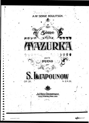 Thumbnail of first page of Mazurka No.5, Op.21 piano sheet music PDF by Lyapunov.