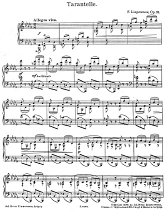 Thumbnail of first page of Tarantelle, Op.25 piano sheet music PDF by Lyapunov.