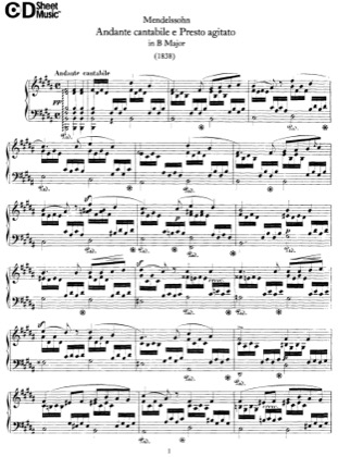 Thumbnail of first page of Andante Cantabile e Presto Agitato, WoO.6 piano sheet music PDF by Mendelssohn.