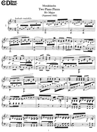 Thumbnail of first page of Andante Cantabile e Presto Agitato, WoO.19 piano sheet music PDF by Mendelssohn.