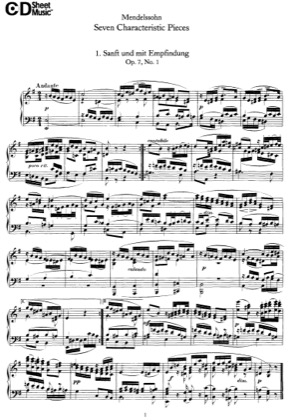 Thumbnail of first page of 7 Piano Pieces, Op.7 piano sheet music PDF by Mendelssohn.
