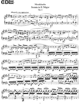 Thumbnail of first page of Sonata No.1, Op.6 piano sheet music PDF by Mendelssohn.