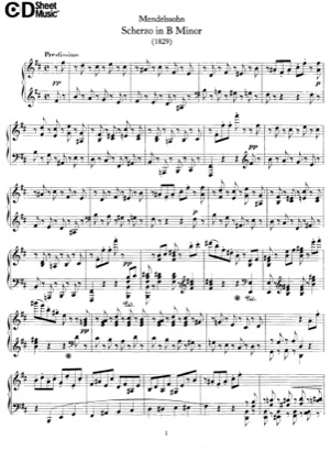 Thumbnail of first page of Scherzo, WoO.2 piano sheet music PDF by Mendelssohn.