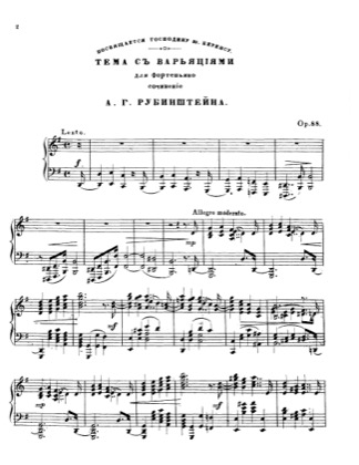 Thumbnail of first page of Theme and Variations, Op.88 piano sheet music PDF by Rubinstein.
