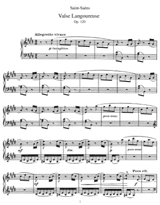Thumbnail of first page of Valse Langoureuse, Op.120 piano sheet music PDF by Saint-Saens.