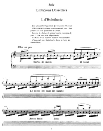 Thumbnail of first page of Embryons desseches piano sheet music PDF by Satie.