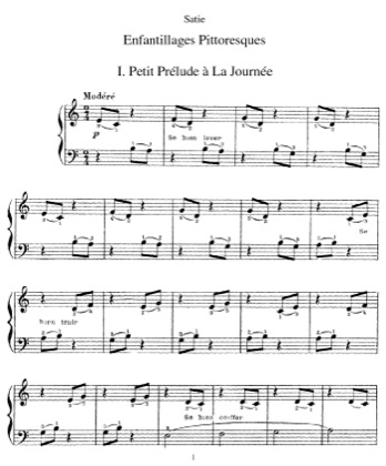 Thumbnail of first page of Enfantillages pittoresques piano sheet music PDF by Satie.