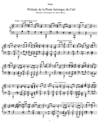 Thumbnail of first page of La porte heroique du ciel piano sheet music PDF by Satie.