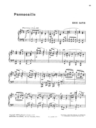 Thumbnail of first page of Passacaille piano sheet music PDF by Satie.
