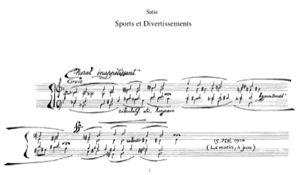 Thumbnail of first page of Sports et Divertissements piano sheet music PDF by Satie.