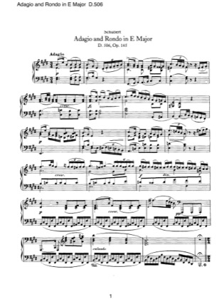 Thumbnail of first page of Adagio and Rondo in E major, D.506 piano sheet music PDF by Schubert.