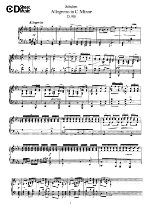 Thumbnail of first page of Allegretto, D.900 piano sheet music PDF by Schubert.