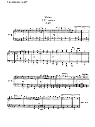 Thumbnail of first page of 8 Ecossaises, D.299 piano sheet music PDF by Schubert.