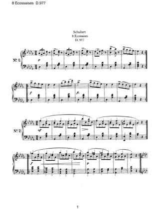 Thumbnail of first page of 8 Ecossaises, D.977 piano sheet music PDF by Schubert.
