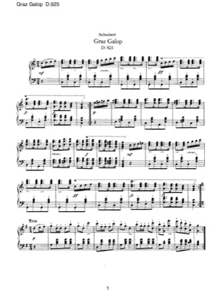 Thumbnail of first page of Graz Galop, D.925 piano sheet music PDF by Schubert.