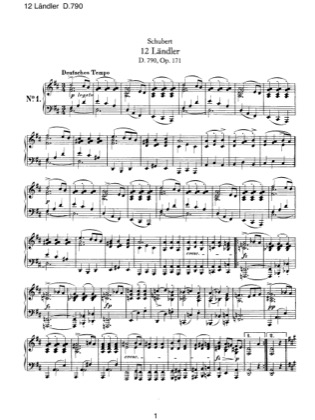 Thumbnail of first page of 12 Landler, D.790 (Op.171) piano sheet music PDF by Schubert.