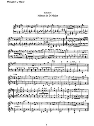 Thumbnail of first page of Minuet in D Major piano sheet music PDF by Schubert.
