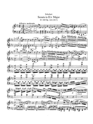 Thumbnail of first page of Piano Sonata in E flat major, D.568 piano sheet music PDF by Schubert.