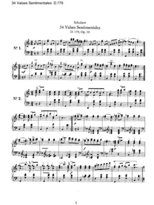 Thumbnail of first page of 34 Valses Sentimentales, D.779 (Op.50) piano sheet music PDF by Schubert.