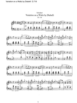 Thumbnail of first page of Variation on a Waltz by Diabelli, D.718 piano sheet music PDF by Schubert.