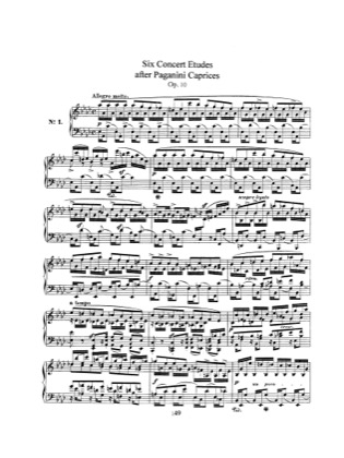 Thumbnail of first page of 6 Concert Etudes after Paganini Caprices, Op.10 piano sheet music PDF by Schumann.