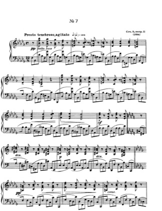 Thumbnail of first page of No.7 Etude in B flat minor, Op.8 piano sheet music PDF by Scriabin.
