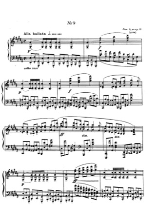 Thumbnail of first page of No.9 Etude in G sharp minor, Op.8 piano sheet music PDF by Scriabin.