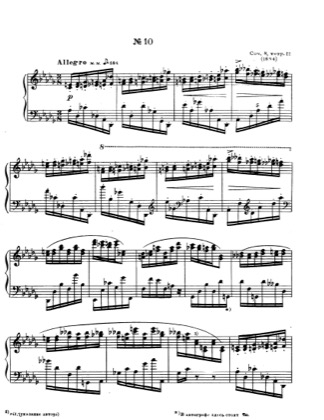 Thumbnail of first page of No.10 Etude in D flat major, Op.8 piano sheet music PDF by Scriabin.