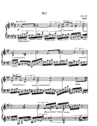 Thumbnail of first page of No.2 Etude in F sharp minor, Op.42 piano sheet music PDF by Scriabin.