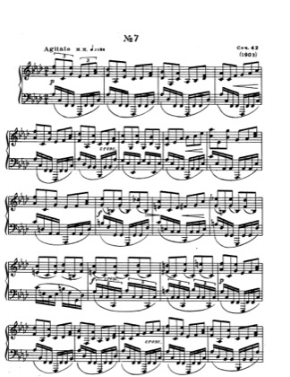Thumbnail of first page of No.7 Etude in F minor, Op.42 piano sheet music PDF by Scriabin.