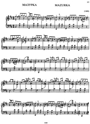 Thumbnail of first page of Mazurka in B minor piano sheet music PDF by Scriabin.