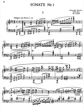 Thumbnail of first page of Piano Sonata No.1, Op.6 piano sheet music PDF by Scriabin.
