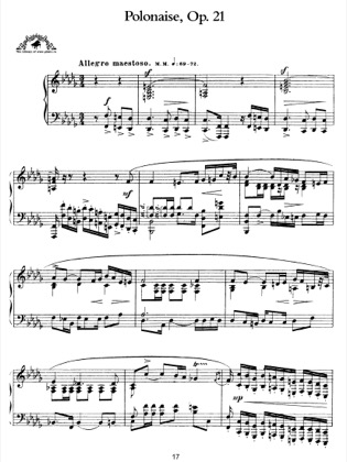 Thumbnail of first page of Polonaise, Op.21 piano sheet music PDF by Scriabin.