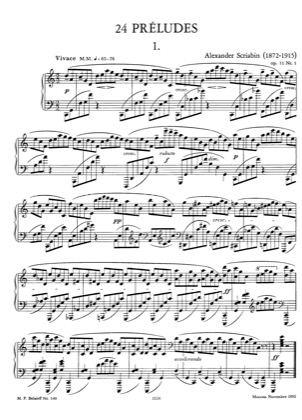 Thumbnail of first page of 24 Preludes, Op.11 piano sheet music PDF by Scriabin.