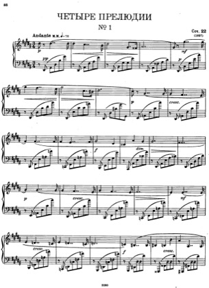 Thumbnail of first page of 4 Preludes, Op.22 piano sheet music PDF by Scriabin.