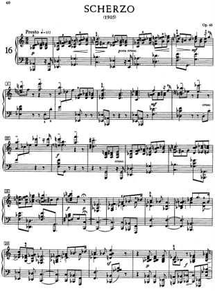 Thumbnail of first page of Scherzo, Op.46 piano sheet music PDF by Scriabin.