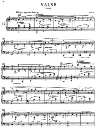 Thumbnail of first page of Valse, Op.38 piano sheet music PDF by Scriabin.