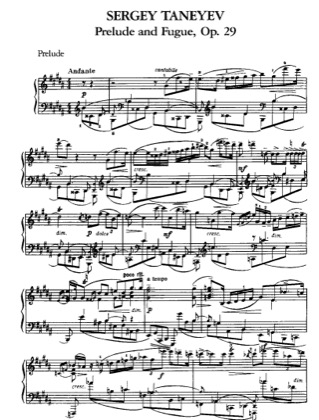 Thumbnail of first page of Prelude and Fugue, Op.29 piano sheet music PDF by Taneyev.
