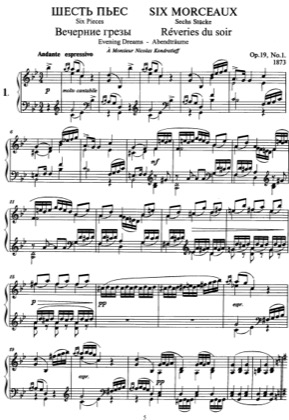 Thumbnail of first page of 6 Pieces, Op.19 piano sheet music PDF by Tchaikovsky.