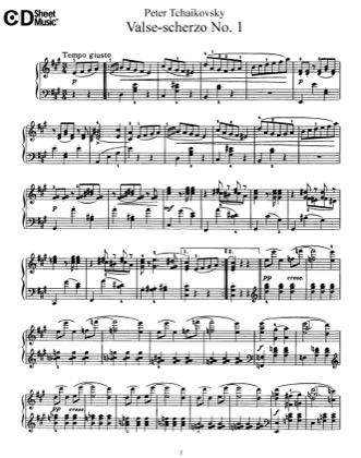 Thumbnail of first page of Valse-Scherzo, Op.7 piano sheet music PDF by Tchaikovsky.