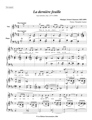 Thumbnail of first page of No. 4: La Derniere Feuille piano sheet music PDF by Chausson.