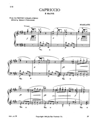 Thumbnail of first page of Capriccio in E piano sheet music PDF by Scarlatti.
