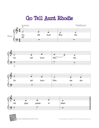 Thumbnail of first page of Go Tell Aunt Rhodie piano sheet music PDF by Kids.