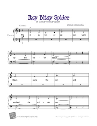 Thumbnail of first page of Itsy Bitsy Spider piano sheet music PDF by Nursery Rhyme.