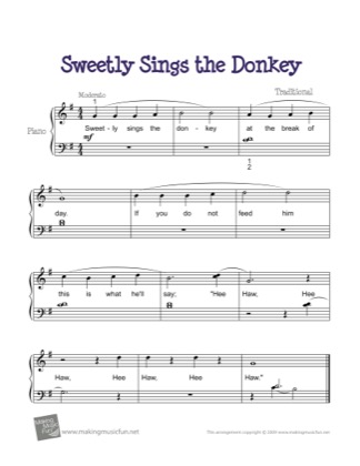 Thumbnail of first page of Sweetly Sings the Donkey piano sheet music PDF by Kids.