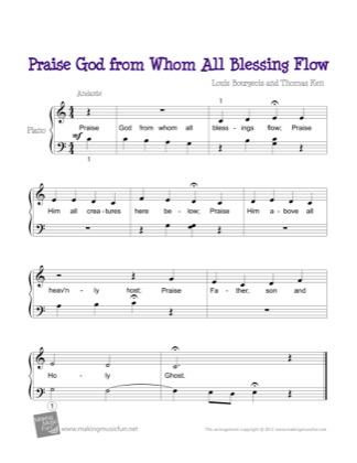 Thumbnail of first page of Praise God from Whom All Blessing Flow piano sheet music PDF by Kids.